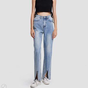 NWT Lattelier High Waist Front Split Seam Light Wash Jeans Small